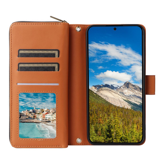 For Samsung Galaxy S24+ 5G Nine-card Slots Zipper Wallet Bag Leather Phone Case(Brown)