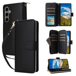 For Samsung Galaxy S24+ 5G Nine-card Slots Zipper Wallet Bag Leather Phone Case(Black)