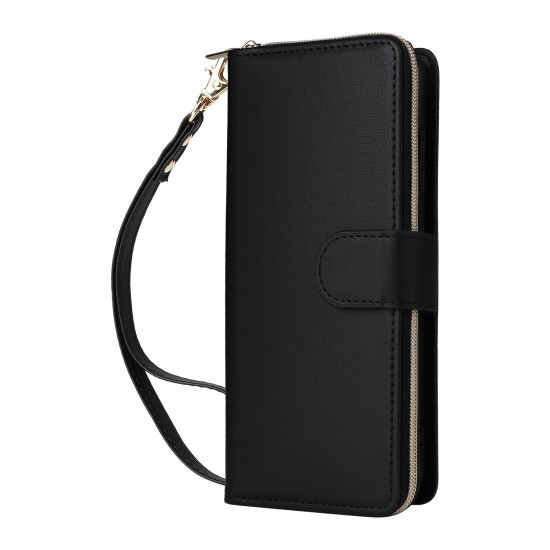 For Samsung Galaxy S24+ 5G Nine-card Slots Zipper Wallet Bag Leather Phone Case(Black)