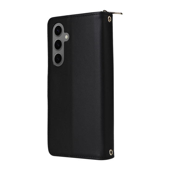 For Samsung Galaxy S24+ 5G Nine-card Slots Zipper Wallet Bag Leather Phone Case(Black)