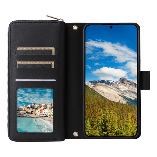 For Samsung Galaxy S24+ 5G Nine-card Slots Zipper Wallet Bag Leather Phone Case(Black)