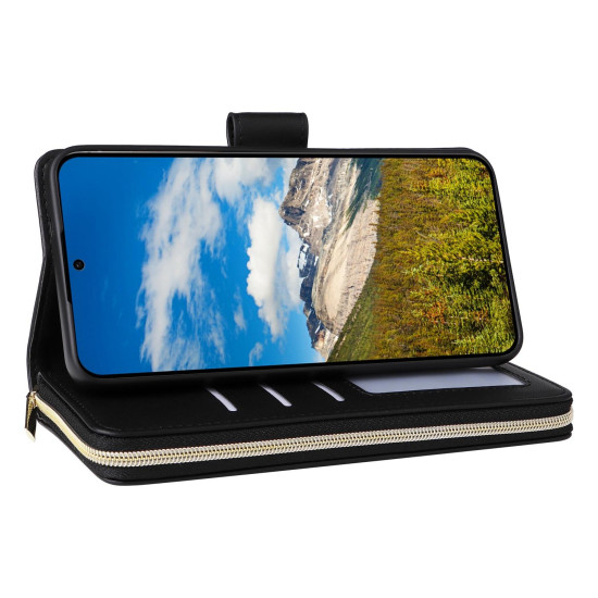 For Samsung Galaxy S24+ 5G Nine-card Slots Zipper Wallet Bag Leather Phone Case(Black)