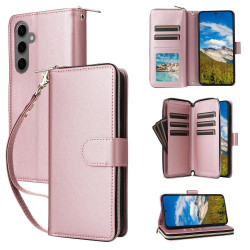 For Samsung Galaxy S24+ 5G Nine-card Slots Zipper Wallet Bag Leather Phone Case(Rose Gold)