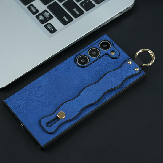 For Samsung Galaxy S23+ 5G Wavy Wristband Bracket TPU Phone Case(Blue)