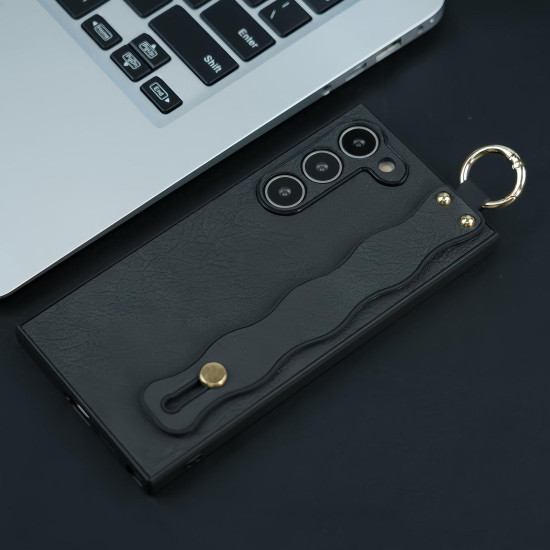 For Samsung Galaxy S23+ 5G Wavy Wristband Bracket TPU Phone Case(Black)