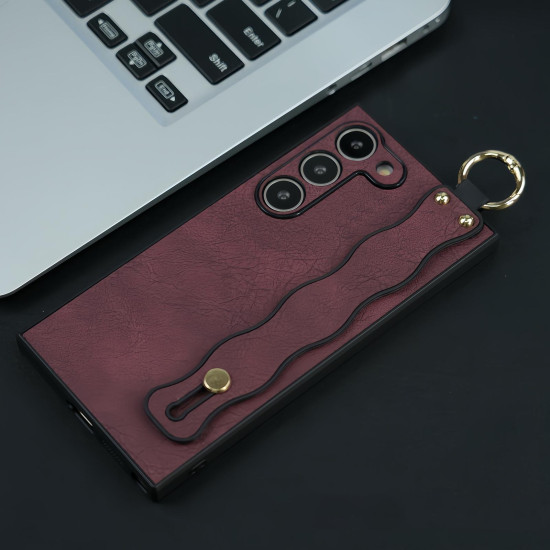 For Samsung Galaxy S23+ 5G Wavy Wristband Bracket TPU Phone Case(Wine Red)
