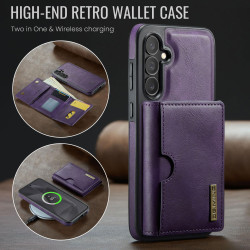 For Samsung Galaxy S24+ 5G DG.MING M6 Series RFID Tri-fold Card Bag Removable Leather Phone Case(Purple)