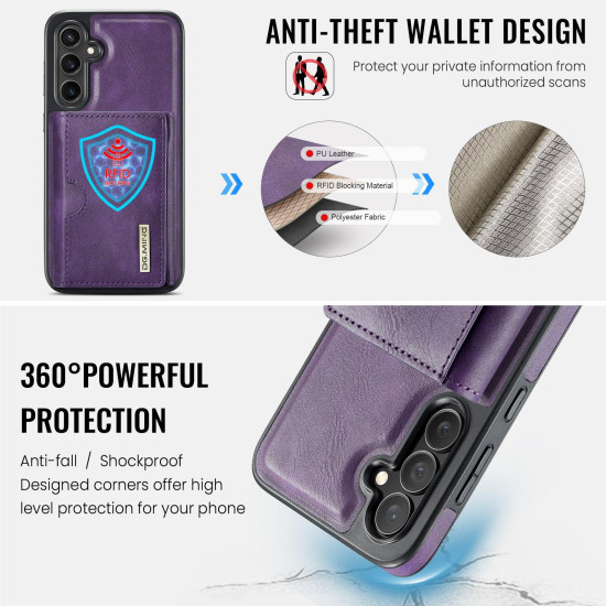 For Samsung Galaxy S24+ 5G DG.MING M6 Series RFID Tri-fold Card Bag Removable Leather Phone Case(Purple)