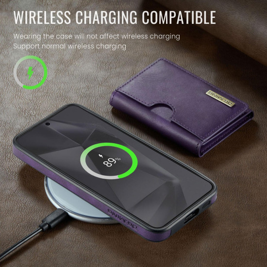 For Samsung Galaxy S24+ 5G DG.MING M6 Series RFID Tri-fold Card Bag Removable Leather Phone Case(Purple)