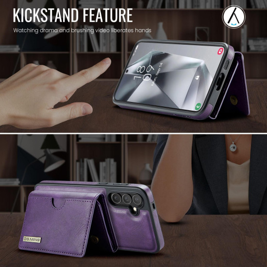 For Samsung Galaxy S24+ 5G DG.MING M6 Series RFID Tri-fold Card Bag Removable Leather Phone Case(Purple)