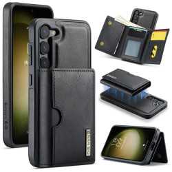 For Samsung Galaxy S23 5G DG.MING M6 Series RFID Tri-fold Card Bag Removable Leather Phone Case(Black)