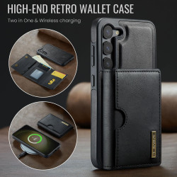 For Samsung Galaxy S23 5G DG.MING M6 Series RFID Tri-fold Card Bag Removable Leather Phone Case(Black)