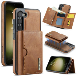 For Samsung Galaxy S23 5G DG.MING M6 Series RFID Tri-fold Card Bag Removable Leather Phone Case(Brown)