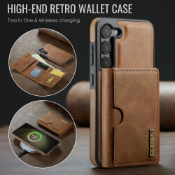 For Samsung Galaxy S23 5G DG.MING M6 Series RFID Tri-fold Card Bag Removable Leather Phone Case(Brown)