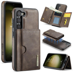 For Samsung Galaxy S23 5G DG.MING M6 Series RFID Tri-fold Card Bag Removable Leather Phone Case(Coffee)