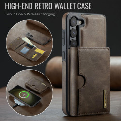 For Samsung Galaxy S23 5G DG.MING M6 Series RFID Tri-fold Card Bag Removable Leather Phone Case(Coffee)