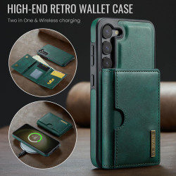 For Samsung Galaxy S23 5G DG.MING M6 Series RFID Tri-fold Card Bag Removable Leather Phone Case(Green)