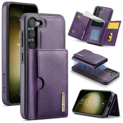 For Samsung Galaxy S23 5G DG.MING M6 Series RFID Tri-fold Card Bag Removable Leather Phone Case(Purple)