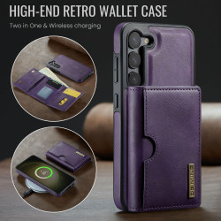 For Samsung Galaxy S23 5G DG.MING M6 Series RFID Tri-fold Card Bag Removable Leather Phone Case(Purple)