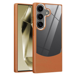 For Samsung Galaxy S24+ 5G Litchi Texture TPU Hybrid Acrylic Phone Case(Brown)