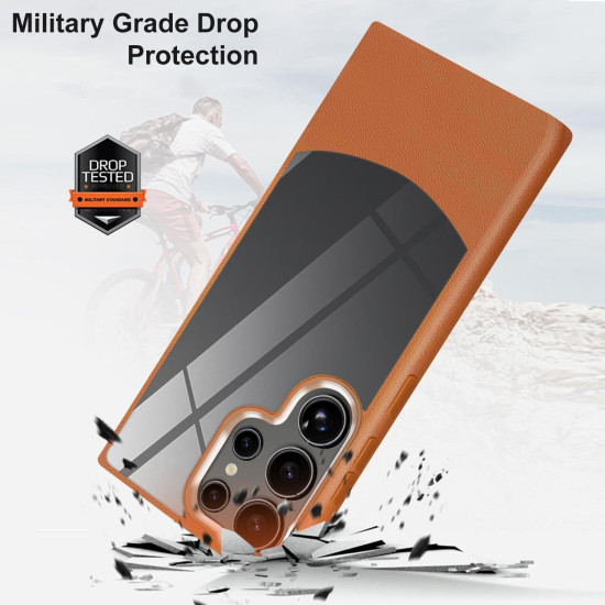 For Samsung Galaxy S24+ 5G Litchi Texture TPU Hybrid Acrylic Phone Case(Brown)