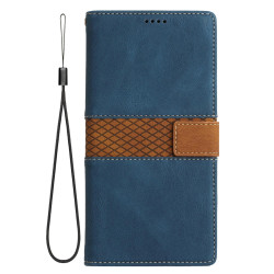 For Samsung Galaxy S24+ 5G Grid Stitching Leather Phone Case with Lanyard(Blue)