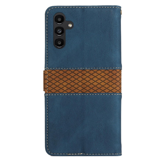 For Samsung Galaxy S24+ 5G Grid Stitching Leather Phone Case with Lanyard(Blue)