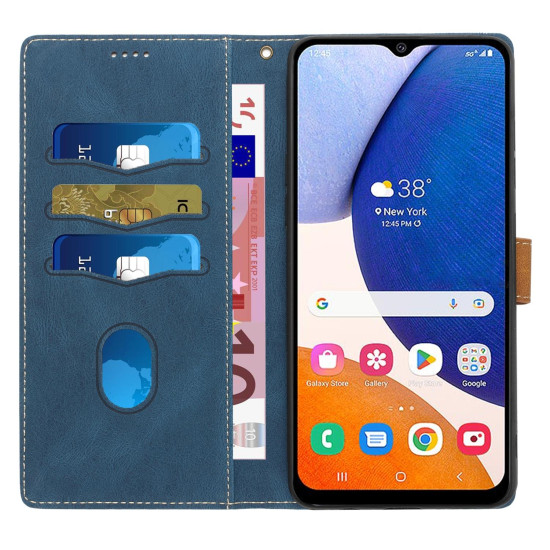 For Samsung Galaxy S24+ 5G Grid Stitching Leather Phone Case with Lanyard(Blue)