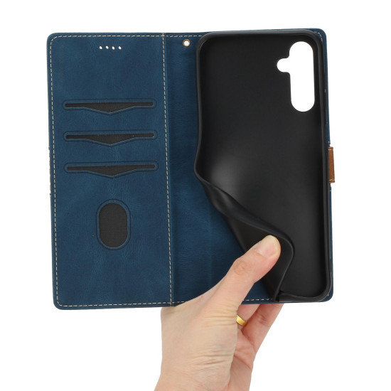 For Samsung Galaxy S24+ 5G Grid Stitching Leather Phone Case with Lanyard(Blue)