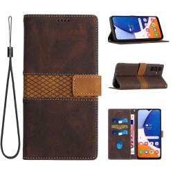 For Samsung Galaxy S24+ 5G Grid Stitching Leather Phone Case with Lanyard(Brown)