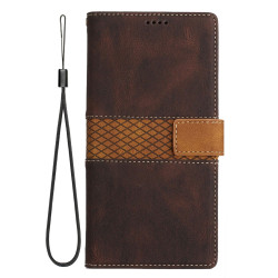For Samsung Galaxy S24+ 5G Grid Stitching Leather Phone Case with Lanyard(Brown)