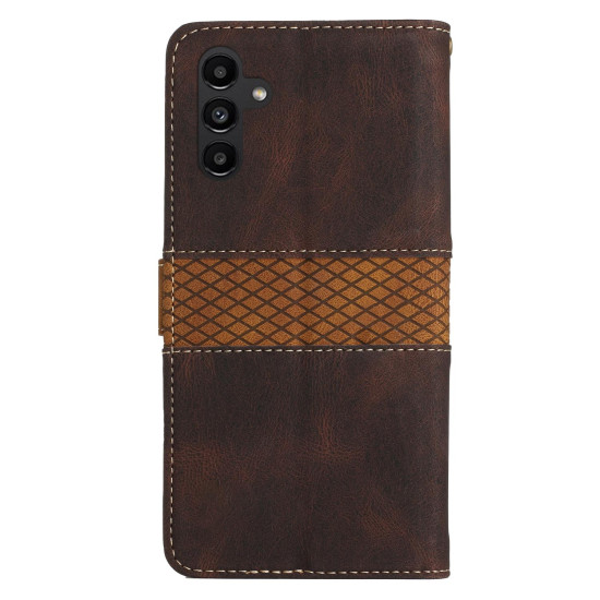 For Samsung Galaxy S24+ 5G Grid Stitching Leather Phone Case with Lanyard(Brown)
