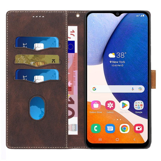 For Samsung Galaxy S24+ 5G Grid Stitching Leather Phone Case with Lanyard(Brown)