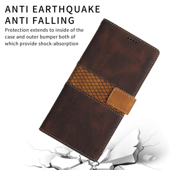 For Samsung Galaxy S24+ 5G Grid Stitching Leather Phone Case with Lanyard(Brown)