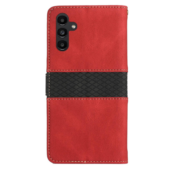 For Samsung Galaxy S24+ 5G Grid Stitching Leather Phone Case with Lanyard(Red)