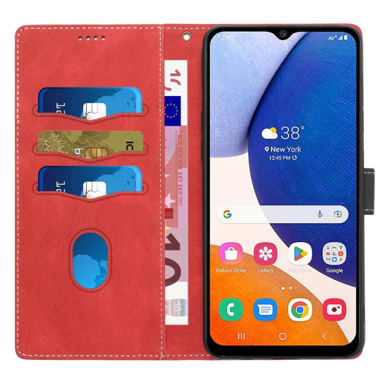 For Samsung Galaxy S24+ 5G Grid Stitching Leather Phone Case with Lanyard(Red)