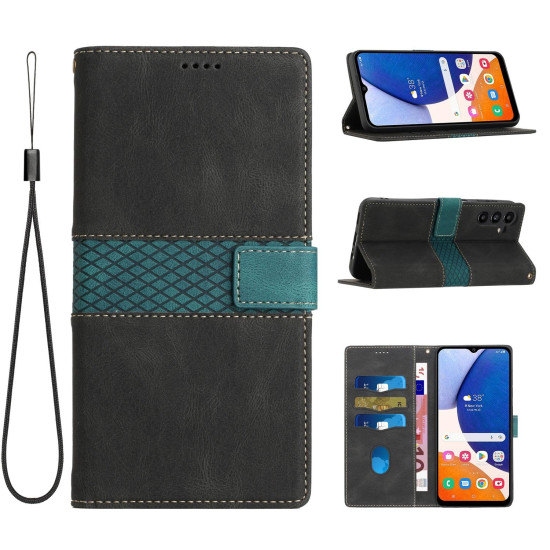 For Samsung Galaxy S24+ 5G Grid Stitching Leather Phone Case with Lanyard(Black)