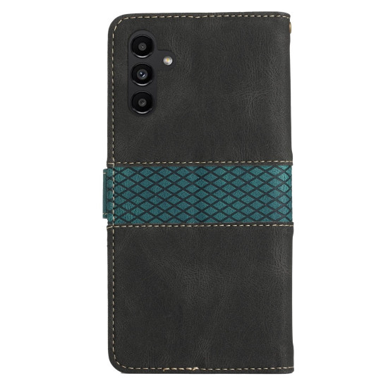 For Samsung Galaxy S24+ 5G Grid Stitching Leather Phone Case with Lanyard(Black)