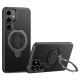 For Samsung Galaxy S24+ 5G Carbon Fiber MagSafe Phone Case with 360 Degree Rotating Holder(Black Grey)