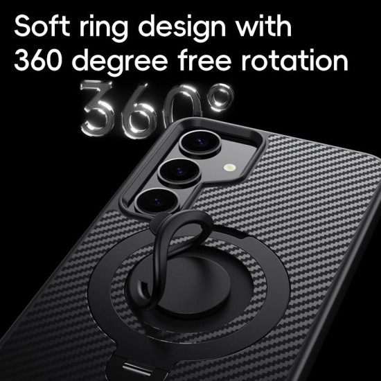 For Samsung Galaxy S24+ 5G Carbon Fiber MagSafe Phone Case with 360 Degree Rotating Holder(Black Grey)