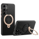 For Samsung Galaxy S24+ 5G Carbon Fiber MagSafe Phone Case with 360 Degree Rotating Holder(Black Gold)