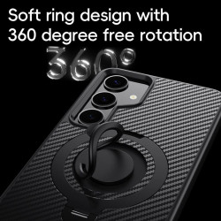 For Samsung Galaxy S24+ 5G Carbon Fiber MagSafe Phone Case with 360 Degree Rotating Holder(Black Gold)