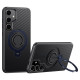For Samsung Galaxy S24+ 5G Carbon Fiber MagSafe Phone Case with 360 Degree Rotating Holder(Black Blue)
