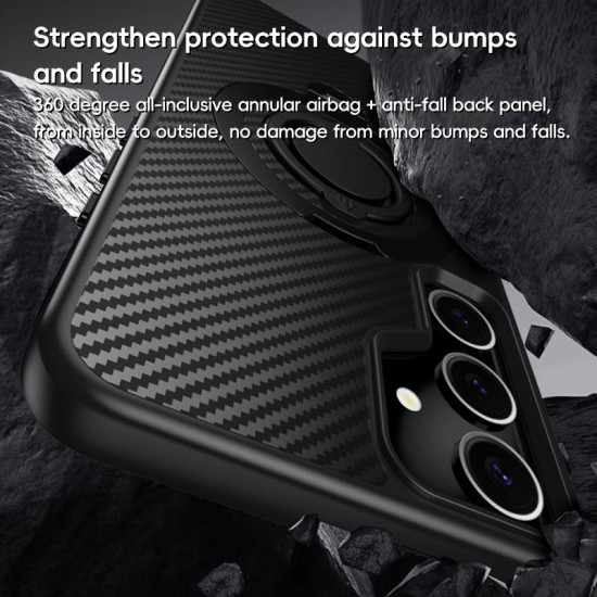 For Samsung Galaxy S24+ 5G Carbon Fiber MagSafe Phone Case with 360 Degree Rotating Holder(Black)