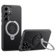 For Samsung Galaxy S24+ 5G Carbon Fiber MagSafe Phone Case with 360 Degree Rotating Holder(Black Silver)