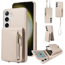 For Samsung Galaxy S24+ 5G Crossbody Lanyard Zipper Wallet Leather Phone Case(Beige)