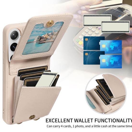 For Samsung Galaxy S24+ 5G Crossbody Lanyard Zipper Wallet Leather Phone Case(Beige)