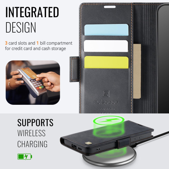 For Samsung Galaxy S23 5G AutSpace A11 Side Buckle MagSafe Magnetic RFID Phone Leather Case(Black)