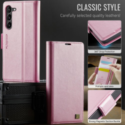 For Samsung Galaxy S23 5G AutSpace A11 Side Buckle MagSafe Magnetic RFID Phone Leather Case(Rose Gold)