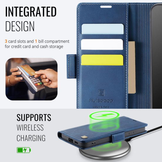 For Samsung Galaxy S24+ 5G AutSpace A11 Side Buckle MagSafe Magnetic RFID Phone Leather Case(Blue)